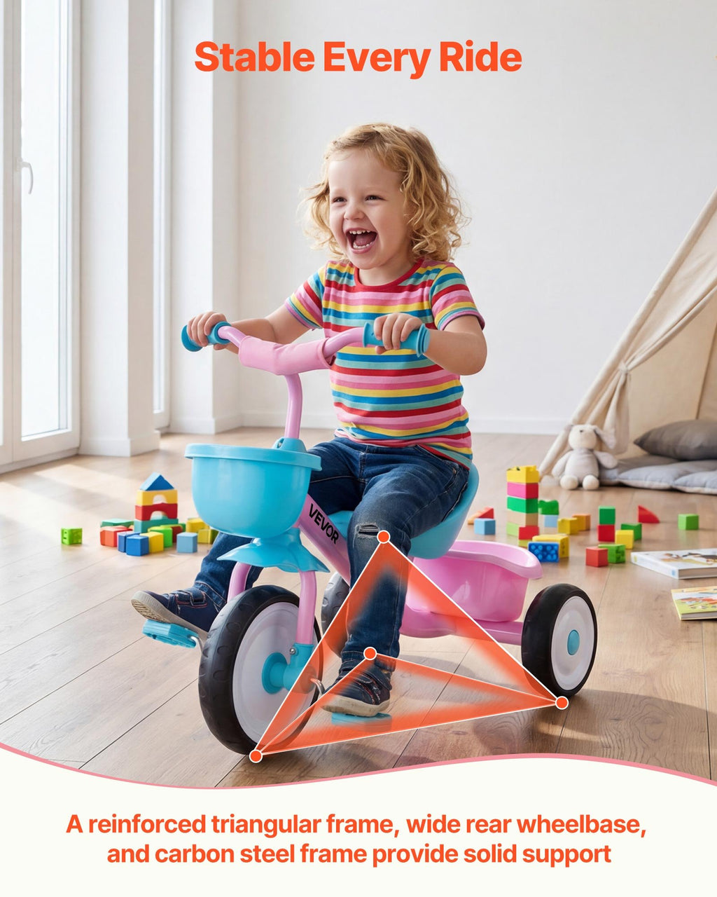 Tricycle pour Enfants 2-5 Ans – Siège Réglable, Certifié CE & CPC