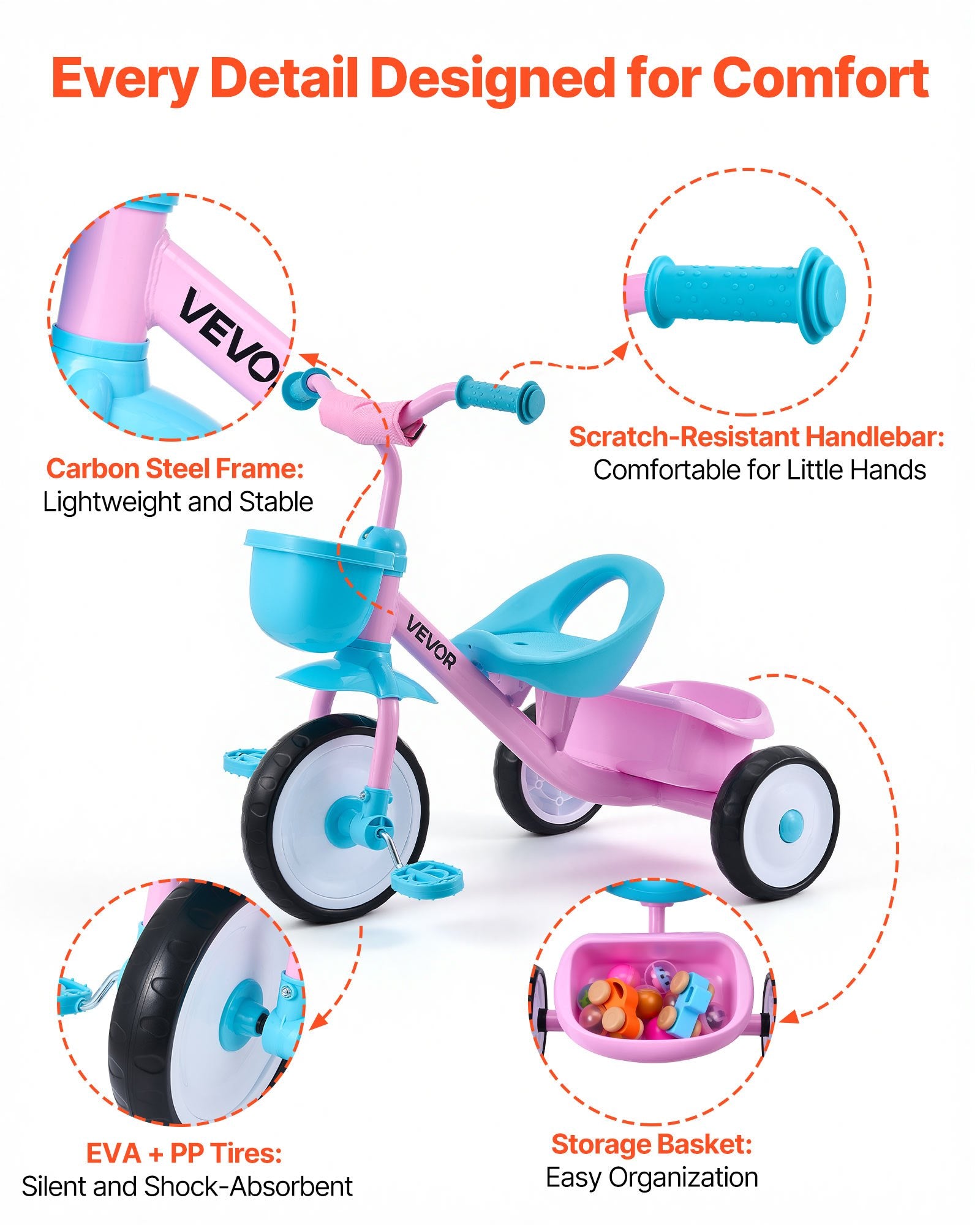 Tricycle pour Enfants 2-5 Ans – Siège Réglable, Certifié CE & CPC