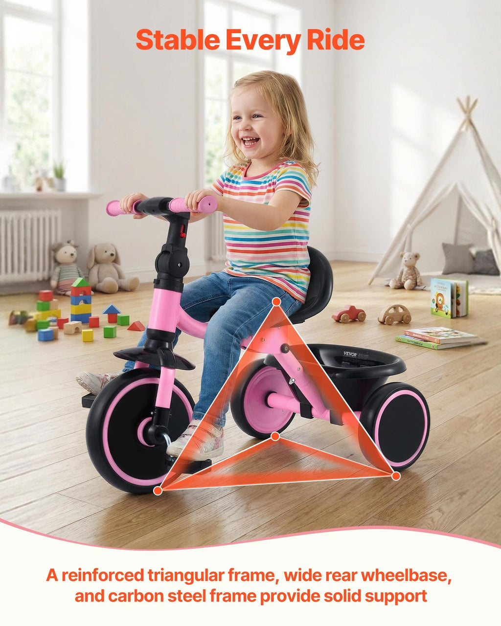 Tricycle Pliable pour Enfants 2-5 Ans – Siège Réglable 3 Positions