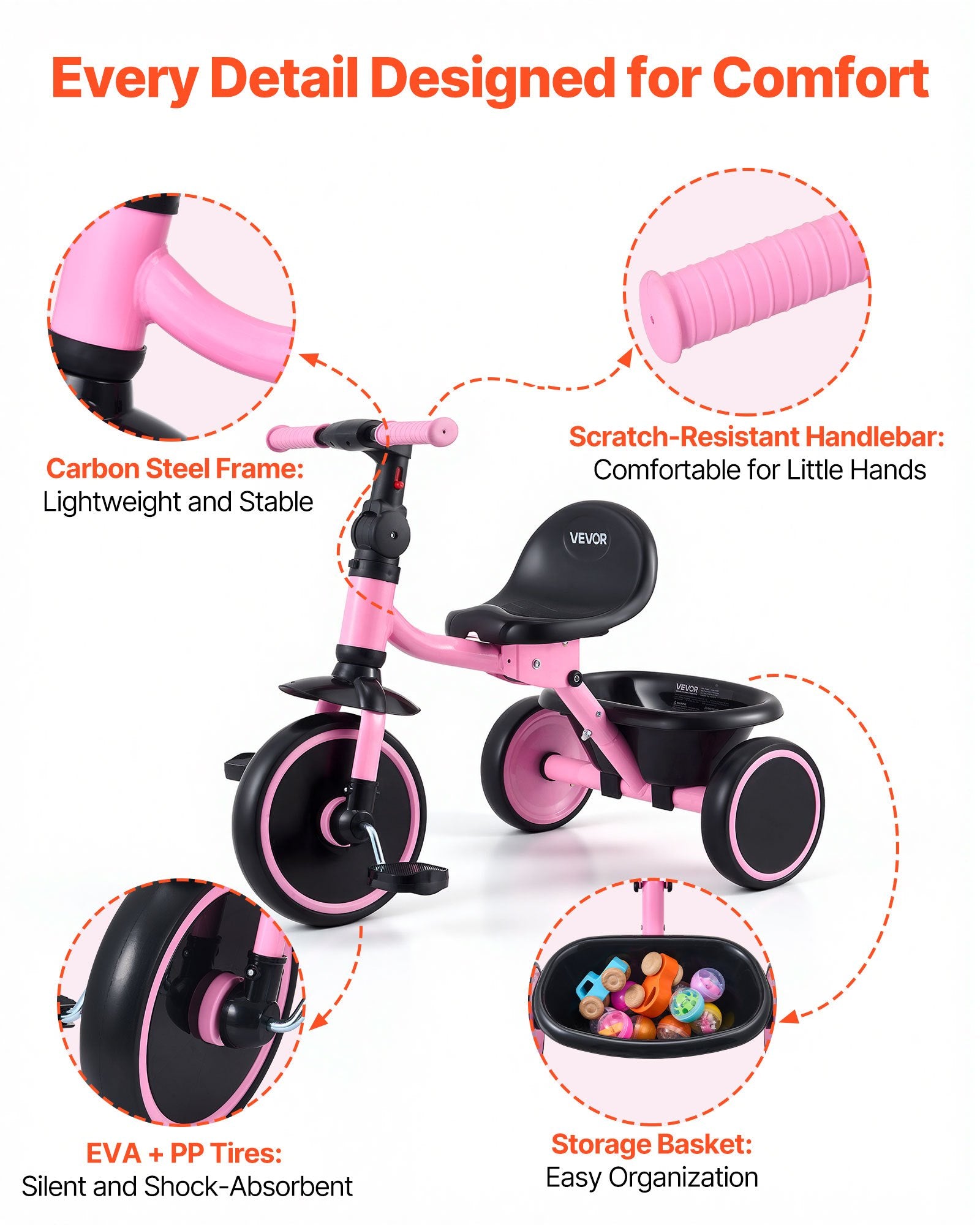Tricycle Pliable pour Enfants 2-5 Ans – Siège Réglable 3 Positions