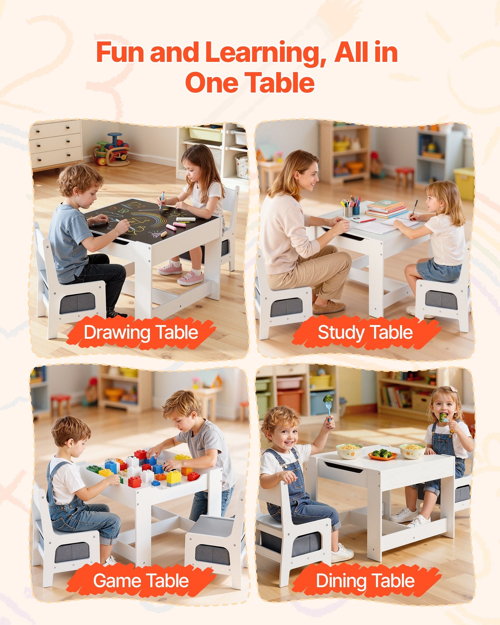 Table et 2 Chaises pour Enfants – Avec Tableau Noir et Rangement