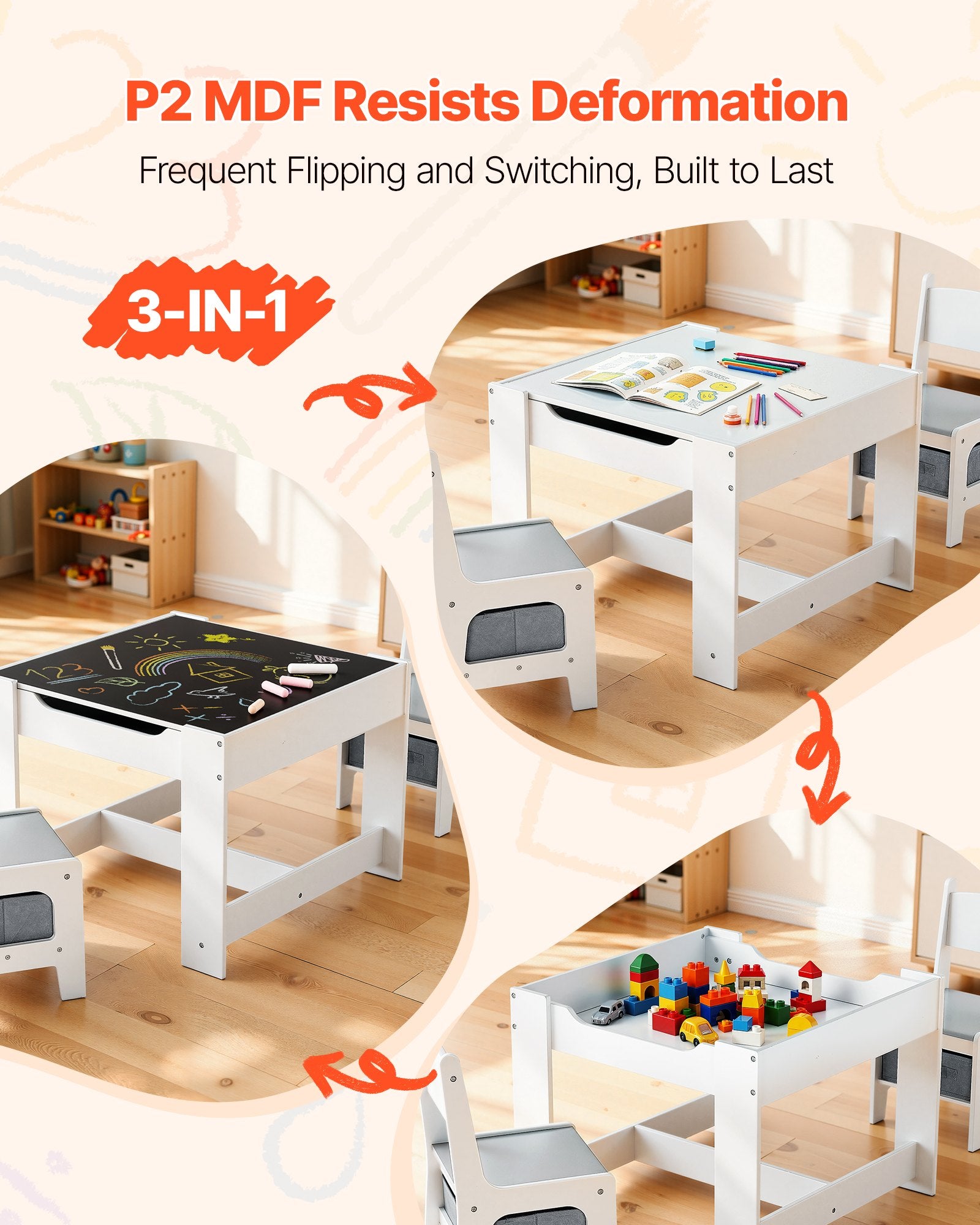 Table et 2 Chaises pour Enfants – Avec Tableau Noir et Rangement