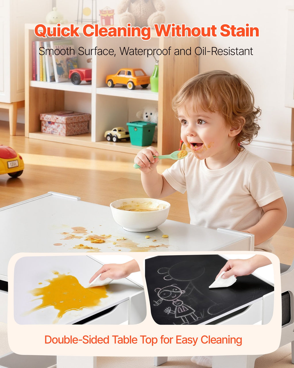 Table et 2 Chaises pour Enfants – Avec Tableau Noir et Rangement