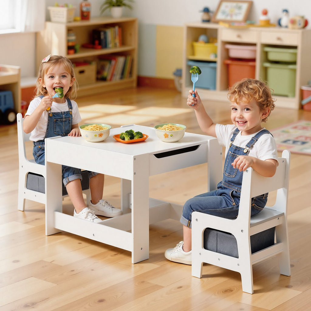 Table et 2 Chaises pour Enfants – Avec Tableau Noir et Rangement