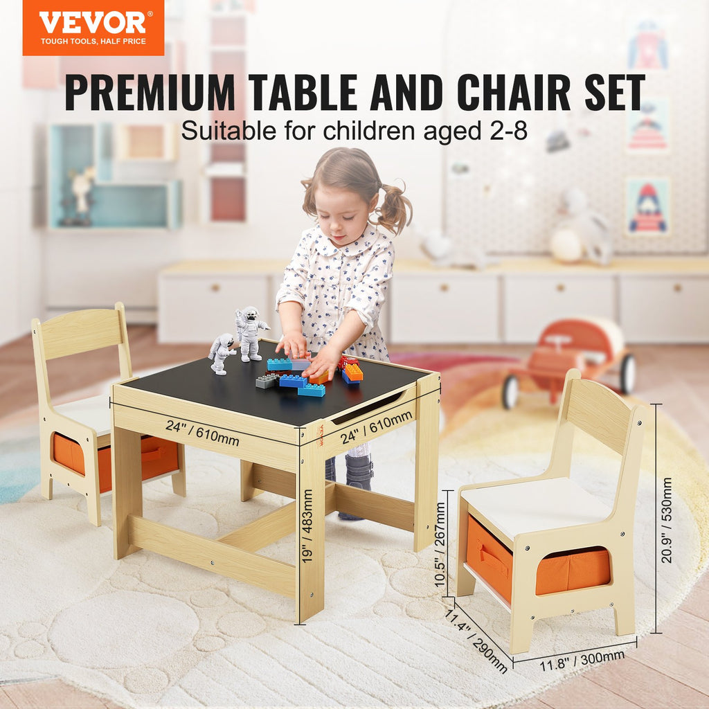 Table et 2 Chaises Enfant en Bois – Avec Rangement, Pour 2-8 Ans