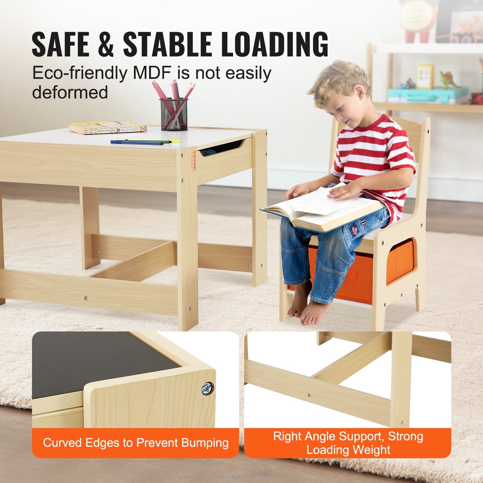 Table et 2 Chaises Enfant en Bois – Avec Rangement, Pour 2-8 Ans
