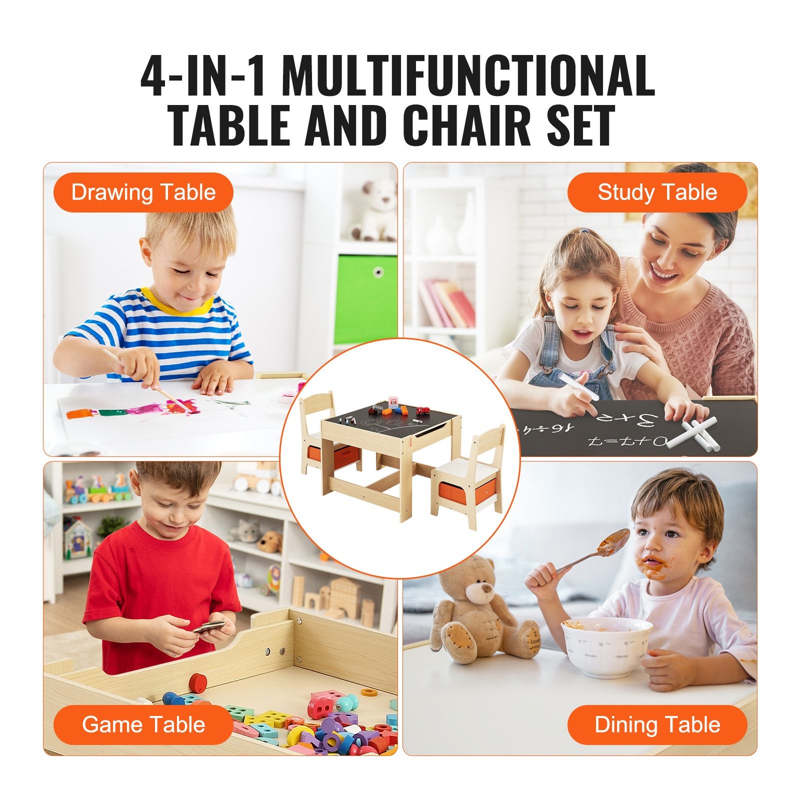 Table et 2 Chaises Enfant en Bois – Avec Rangement, Pour 2-8 Ans