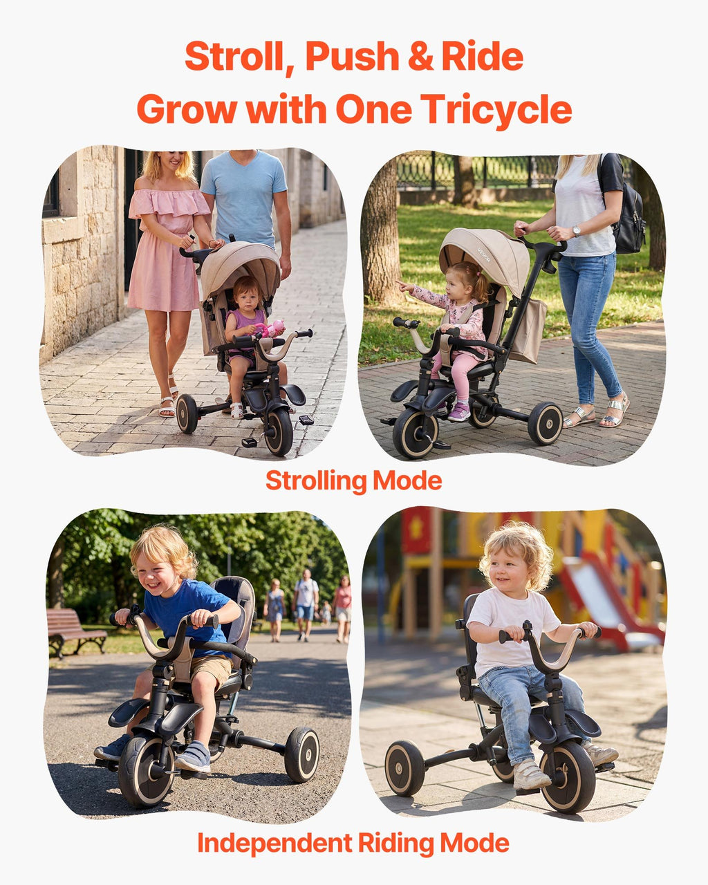 Tricycle Poussette 7-en-1 pour Enfants de 18 Mois à 5 Ans