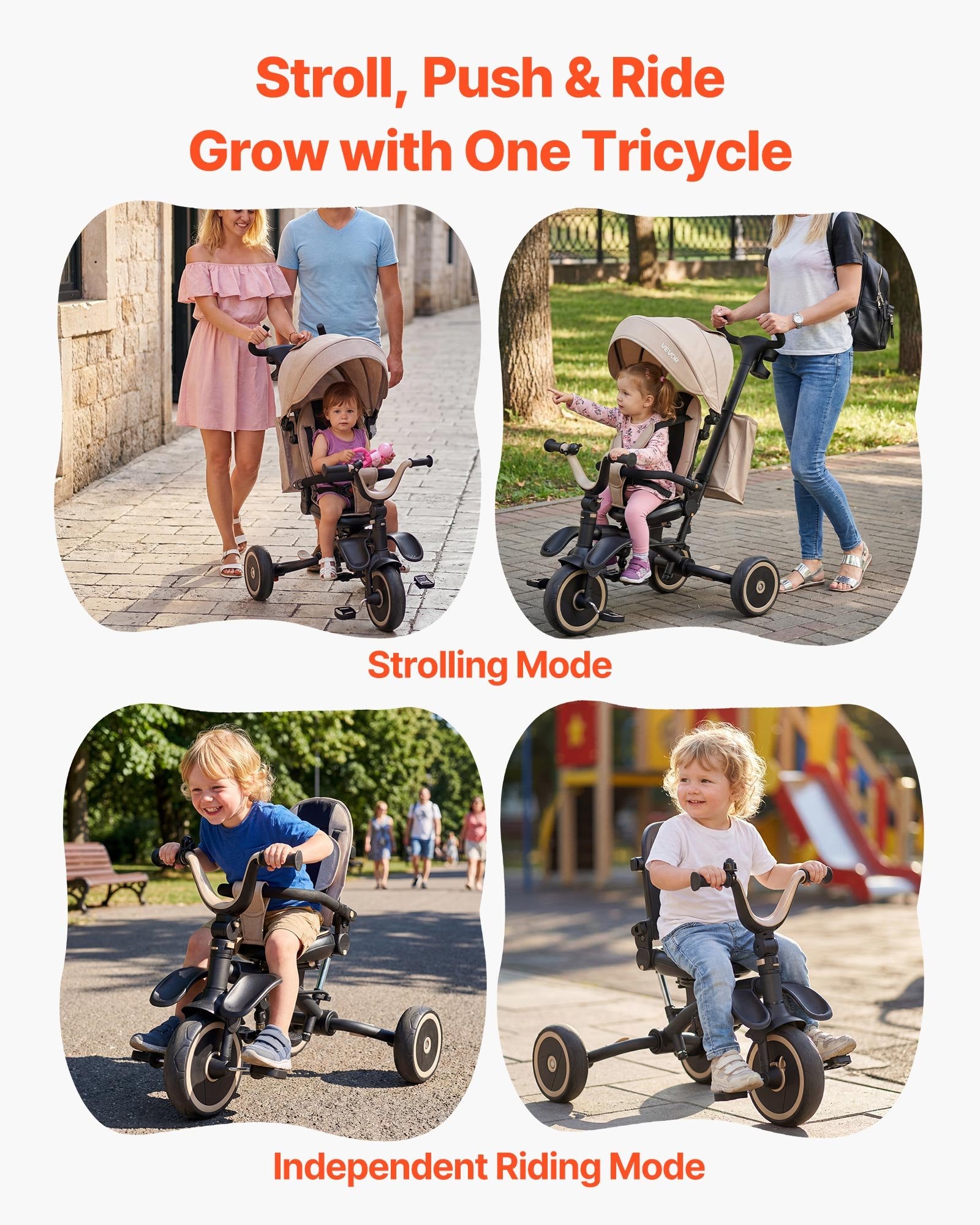 Tricycle Poussette 7-en-1 pour Enfants de 18 Mois à 5 Ans