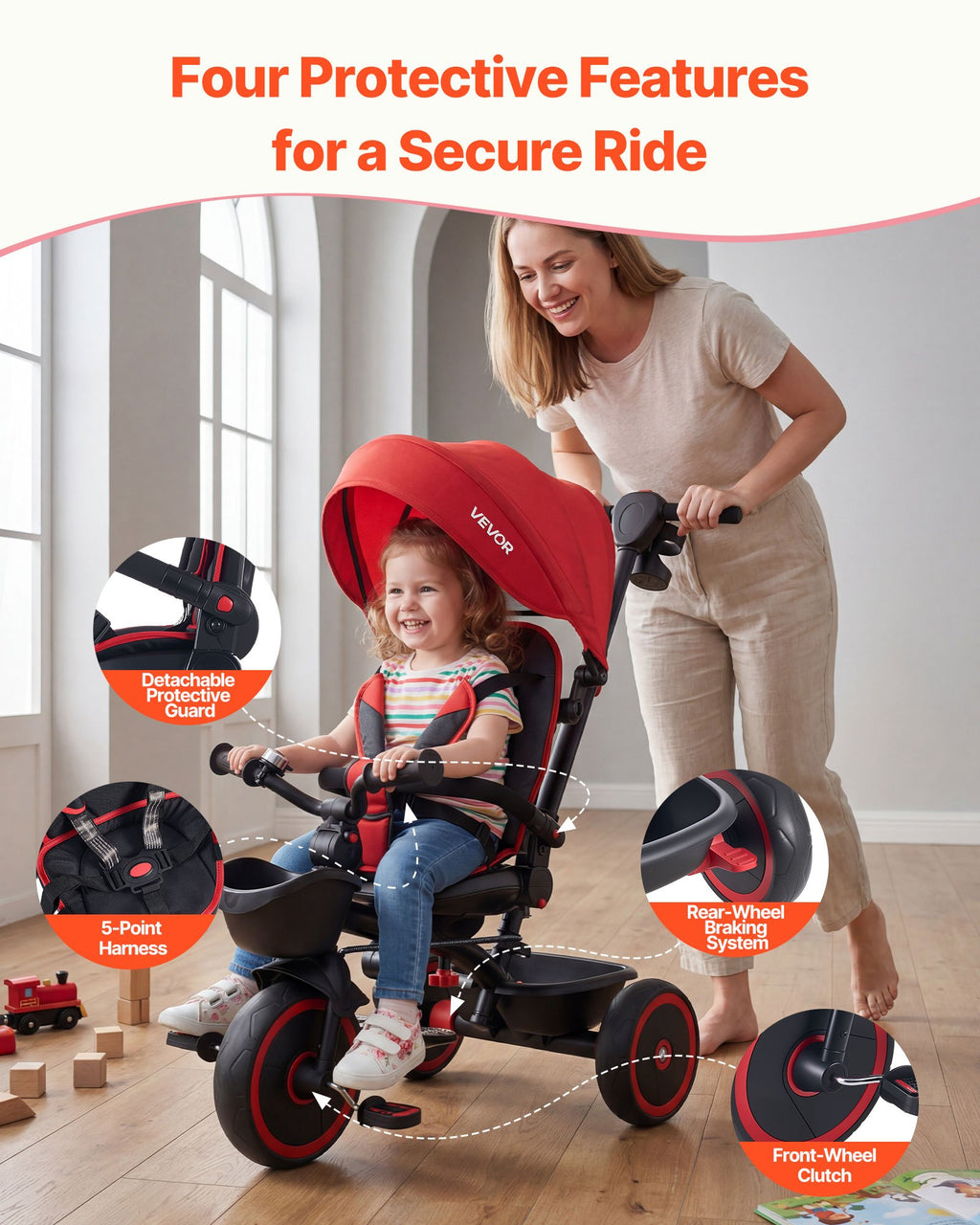 Tricycle Poussette 6-en-1 pour Enfants de 1 à 5 Ans – Sécurité Double