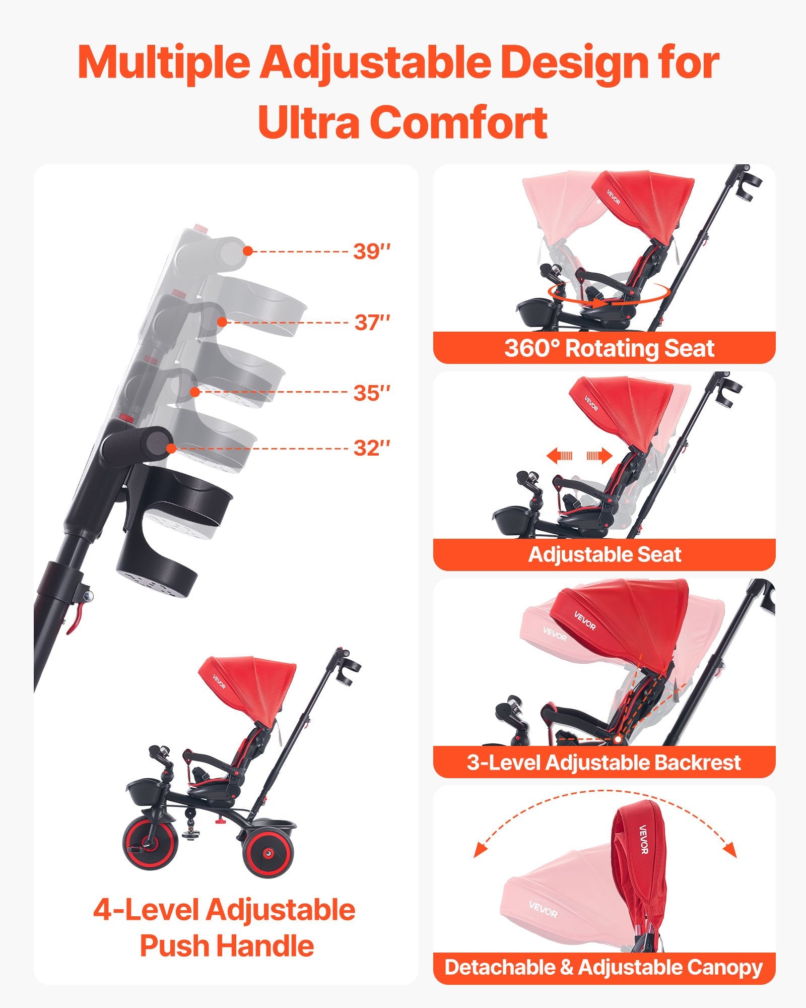 Tricycle Poussette 6-en-1 pour Enfants de 1 à 5 Ans – Sécurité Double
