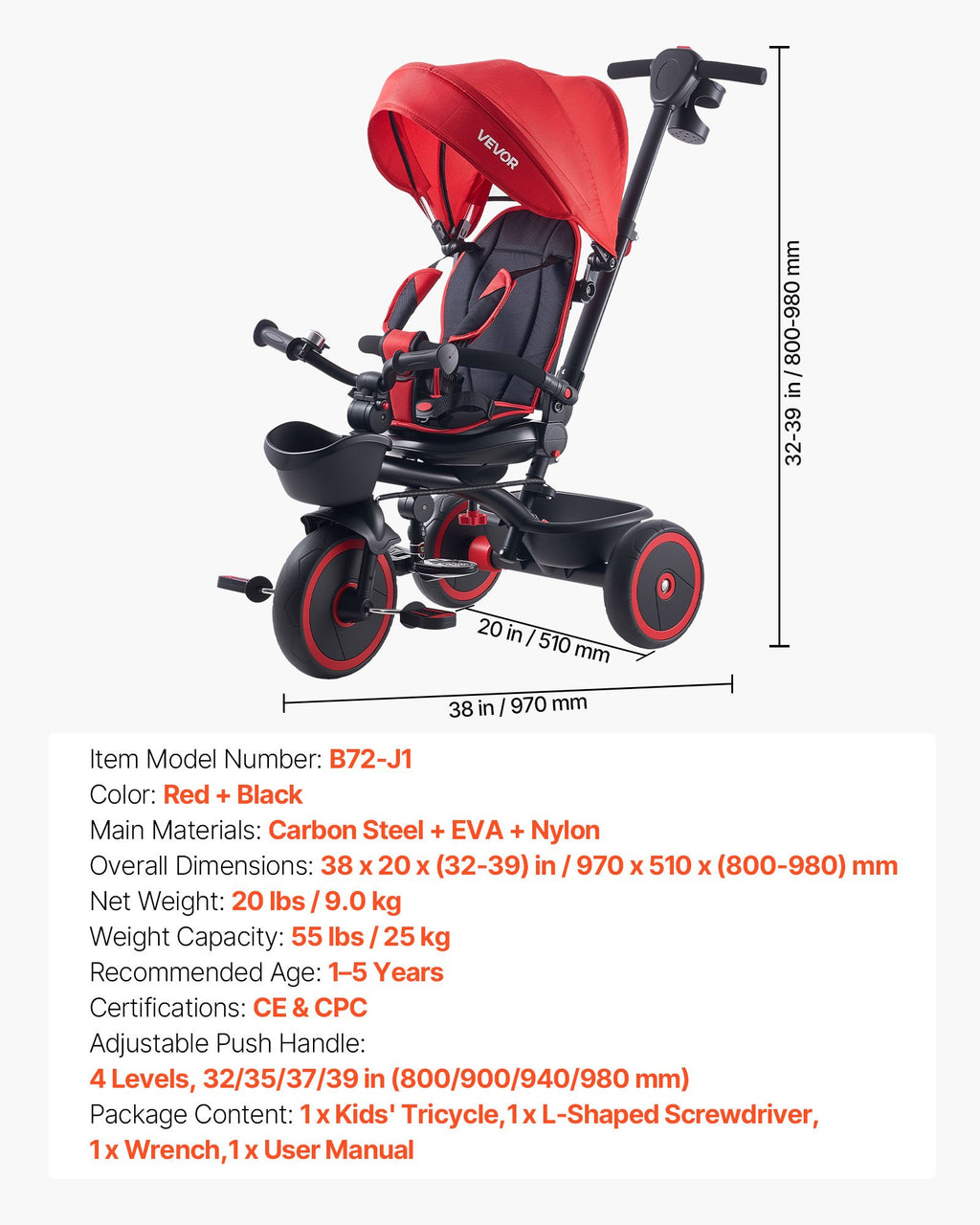 Tricycle Poussette 6-en-1 pour Enfants de 1 à 5 Ans – Sécurité Double