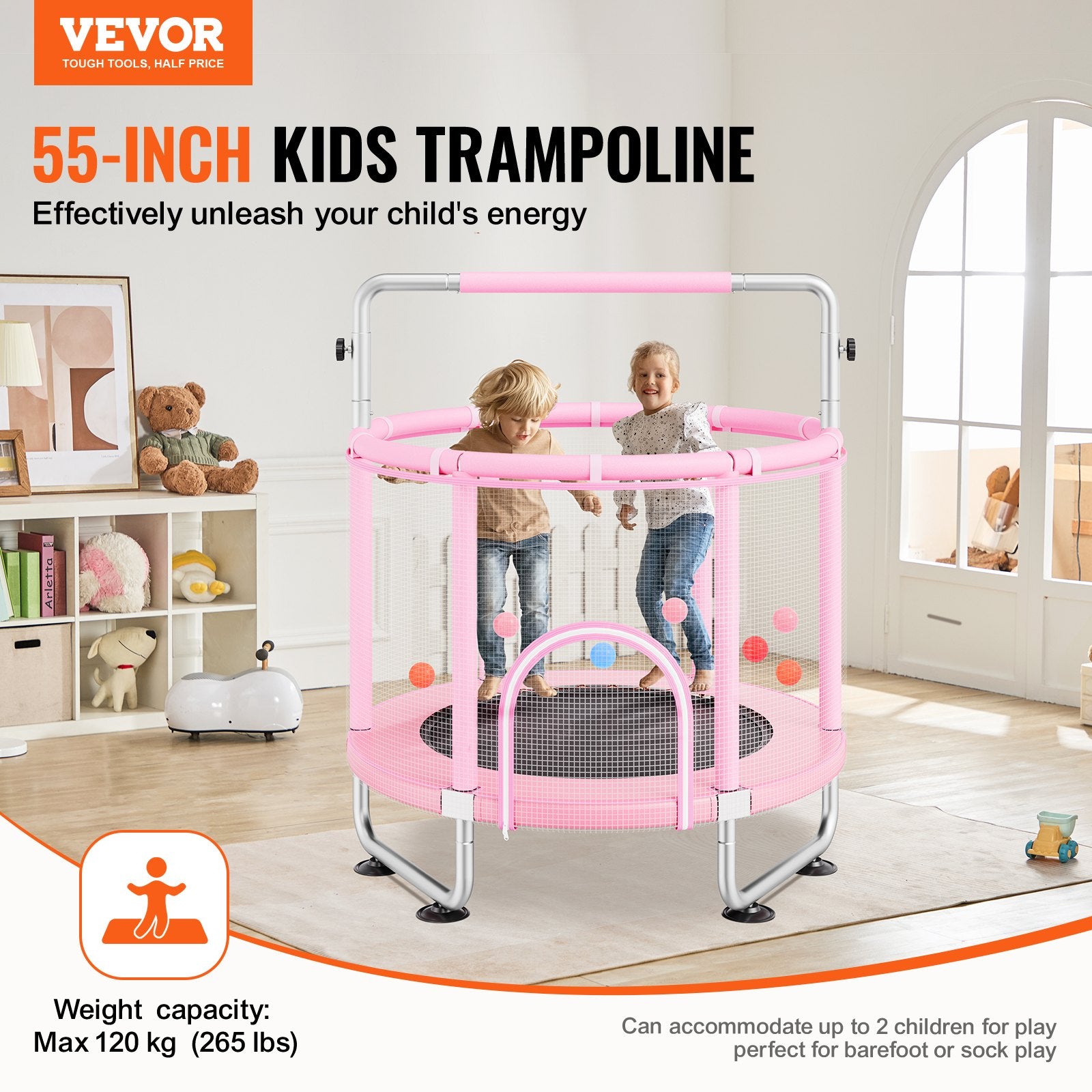 Trampoline pour Enfants 140 cm – Intérieur/Extérieur avec Accessoires