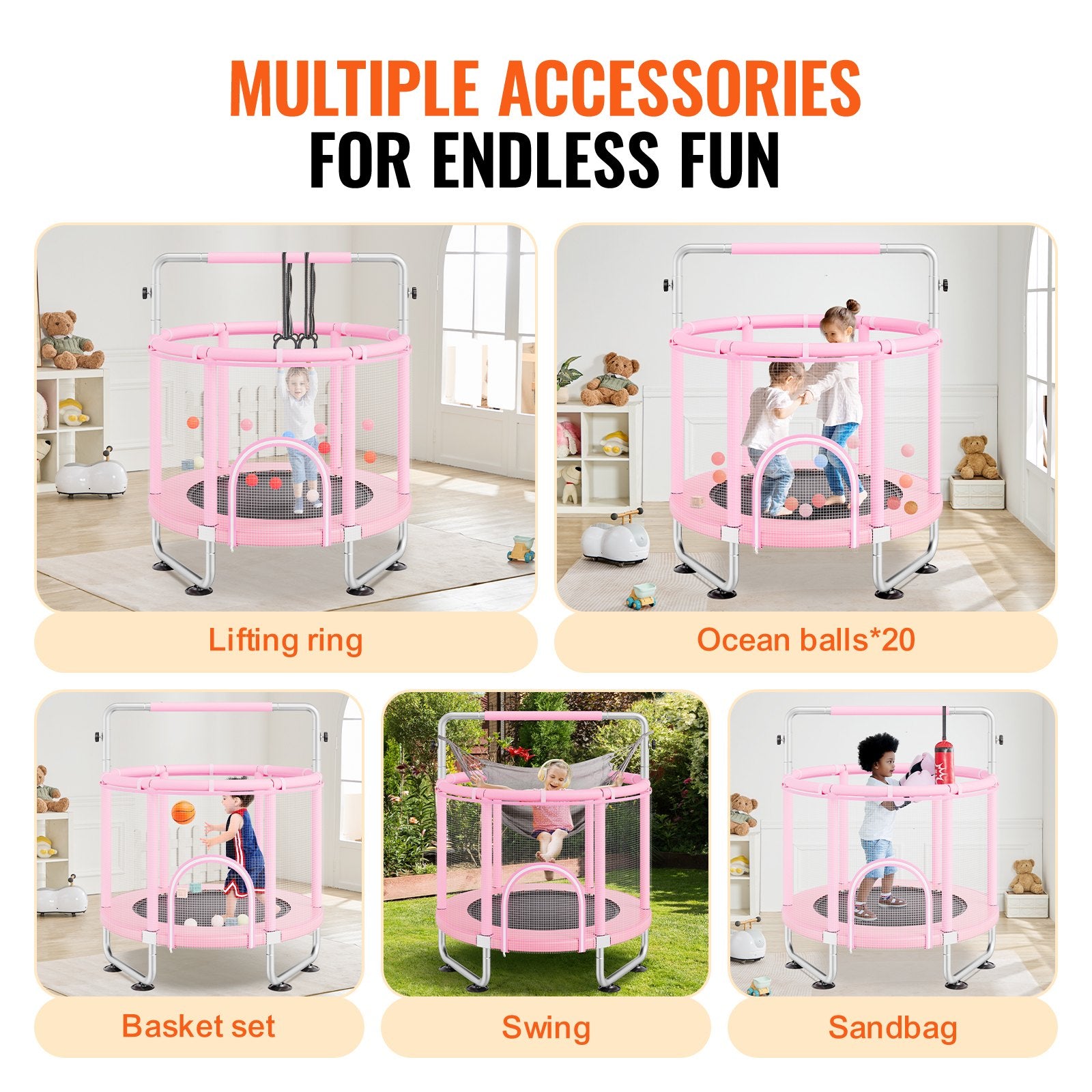 Trampoline pour Enfants 140 cm – Intérieur/Extérieur avec Accessoires
