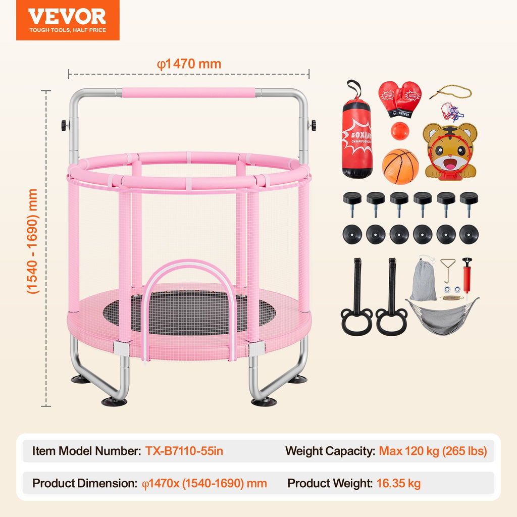 Trampoline pour Enfants 140 cm – Intérieur/Extérieur avec Accessoires