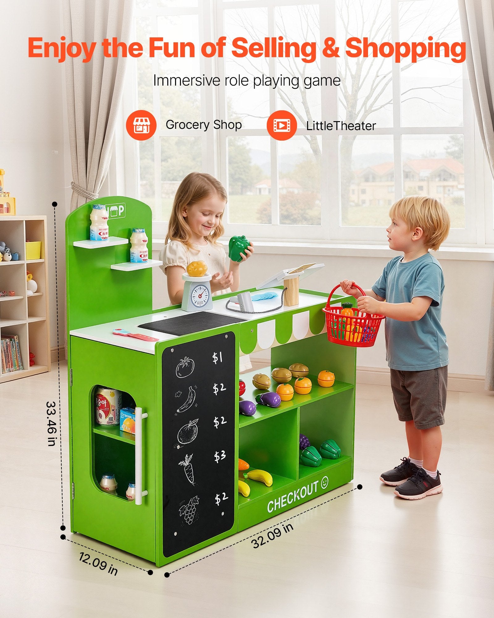 Épicerie Jouet en Bois pour Enfants – Caisse Enregistreuse & Tapis Roulant