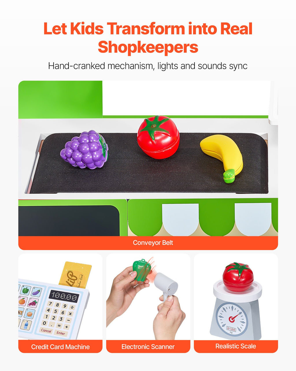 Épicerie Jouet en Bois pour Enfants – Caisse Enregistreuse & Tapis Roulant