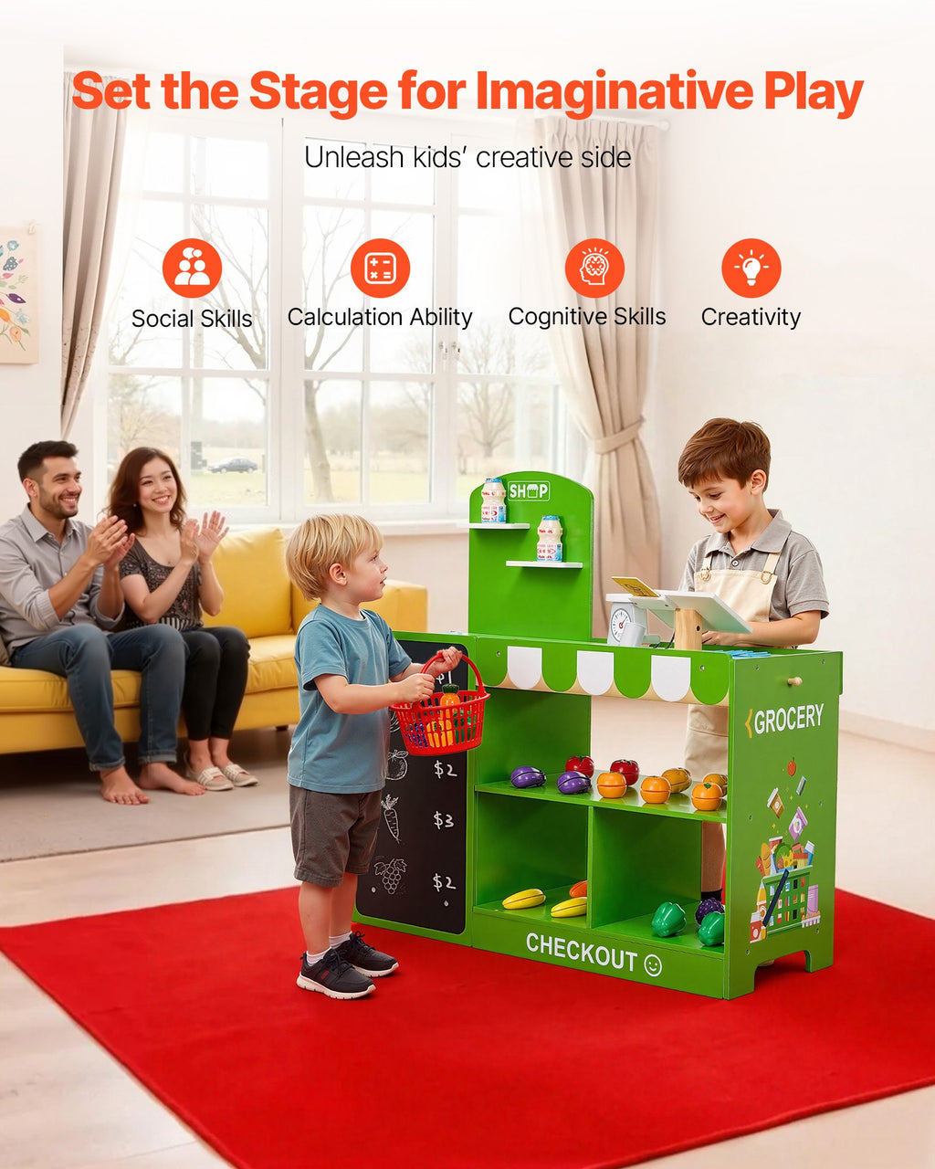 Épicerie Jouet en Bois pour Enfants – Caisse Enregistreuse & Tapis Roulant