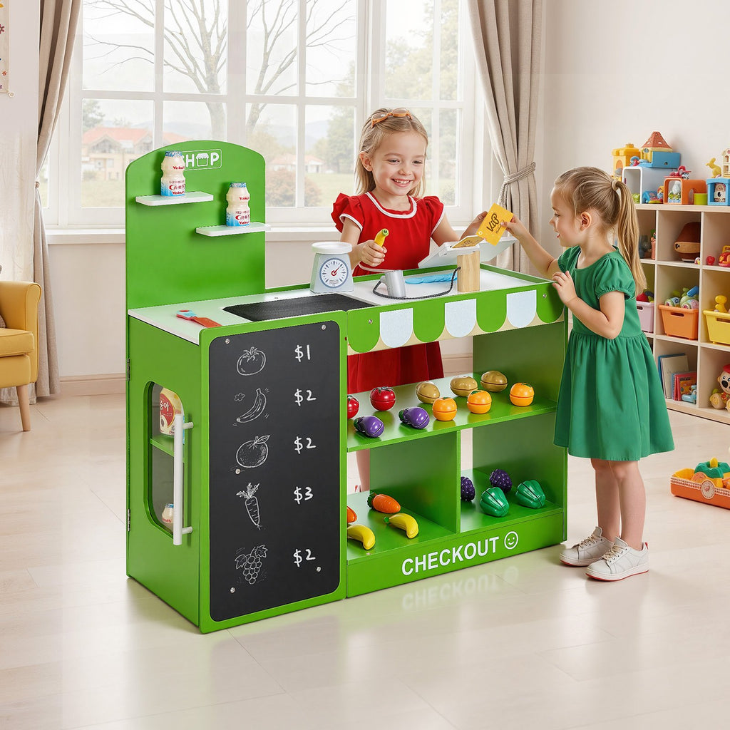 Épicerie Jouet en Bois pour Enfants – Caisse Enregistreuse & Tapis Roulant