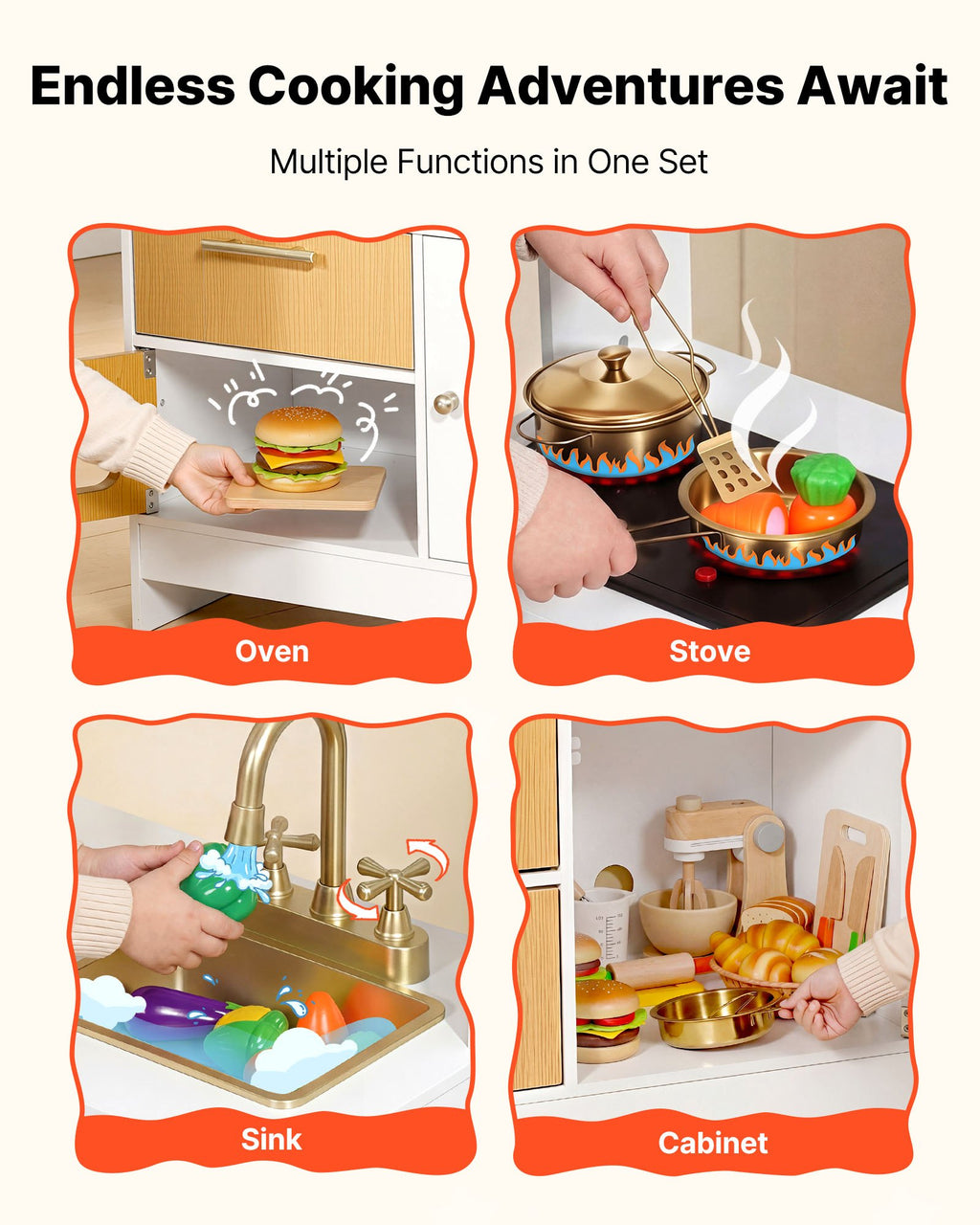 Cuisine Jouet en Bois pour Enfants – Avec Vraies Lumières & Sons