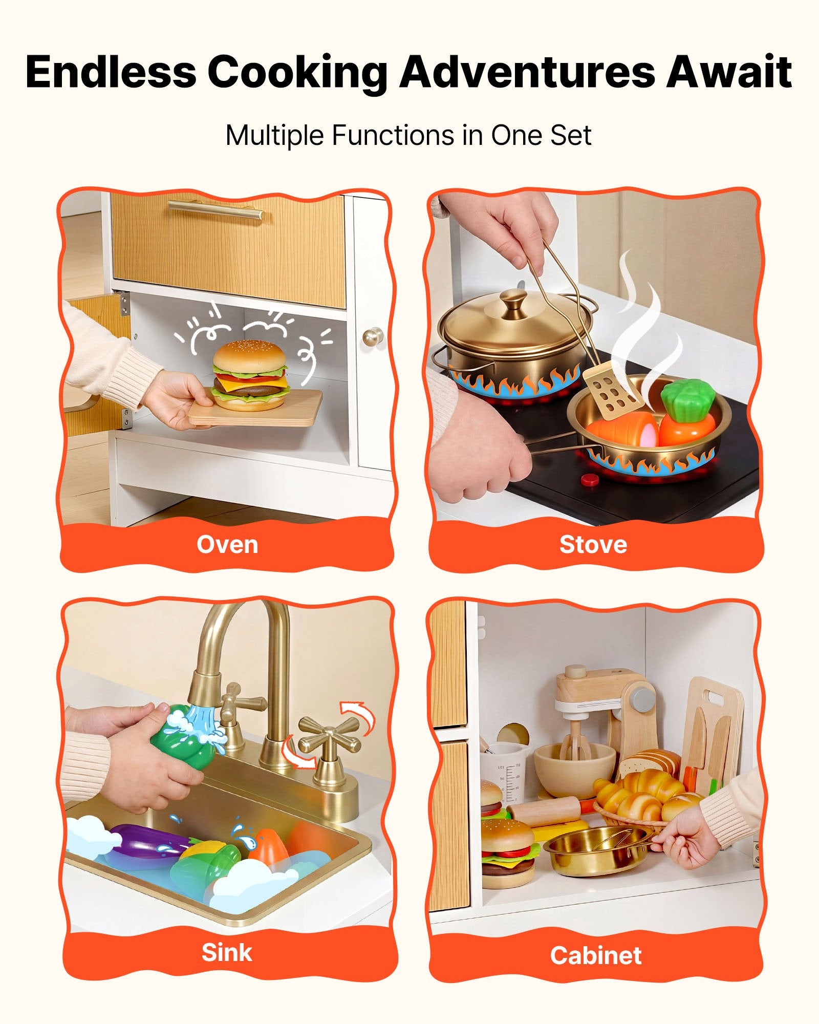 Cuisine Jouet en Bois pour Enfants – Avec Vraies Lumières & Sons