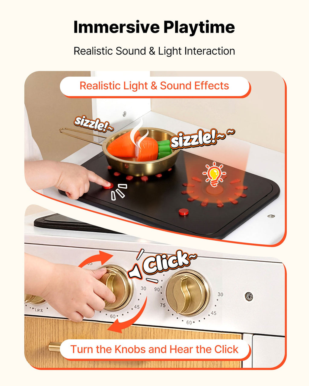 Cuisine Jouet en Bois pour Enfants – Avec Vraies Lumières & Sons
