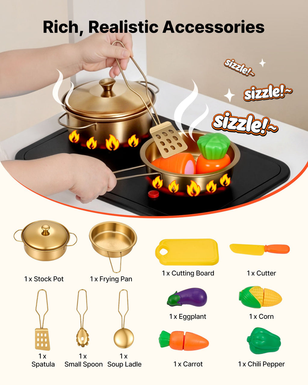 Cuisine Jouet en Bois pour Enfants – Avec Vraies Lumières & Sons