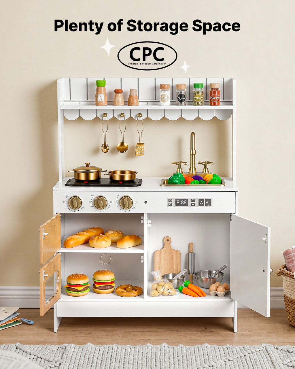 Cuisine Jouet en Bois pour Enfants – Avec Vraies Lumières & Sons