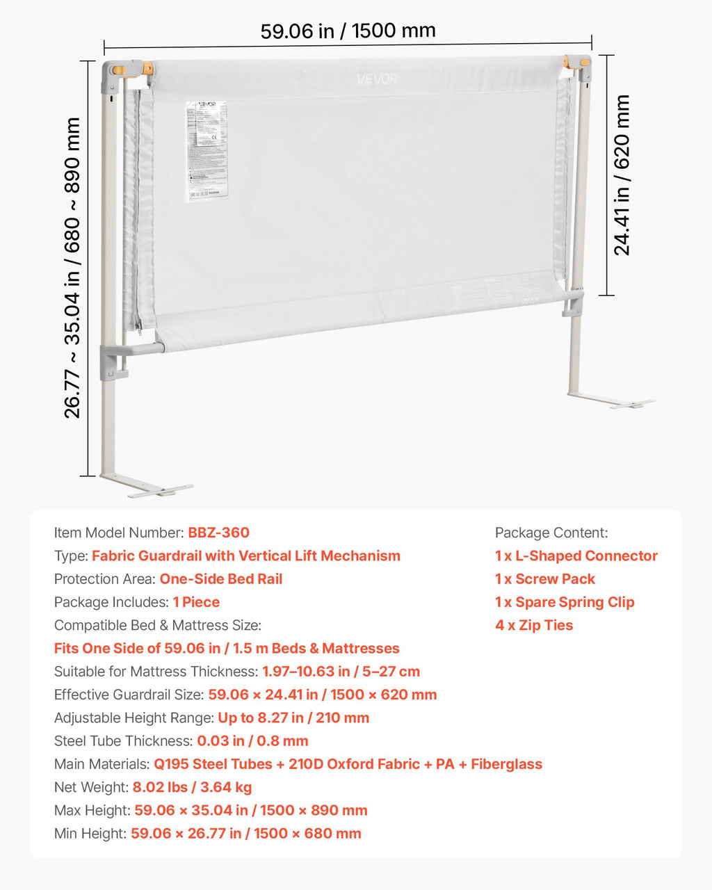 Barrière de Lit pour Enfants – Sécurité Renforcée avec Tube en Fer