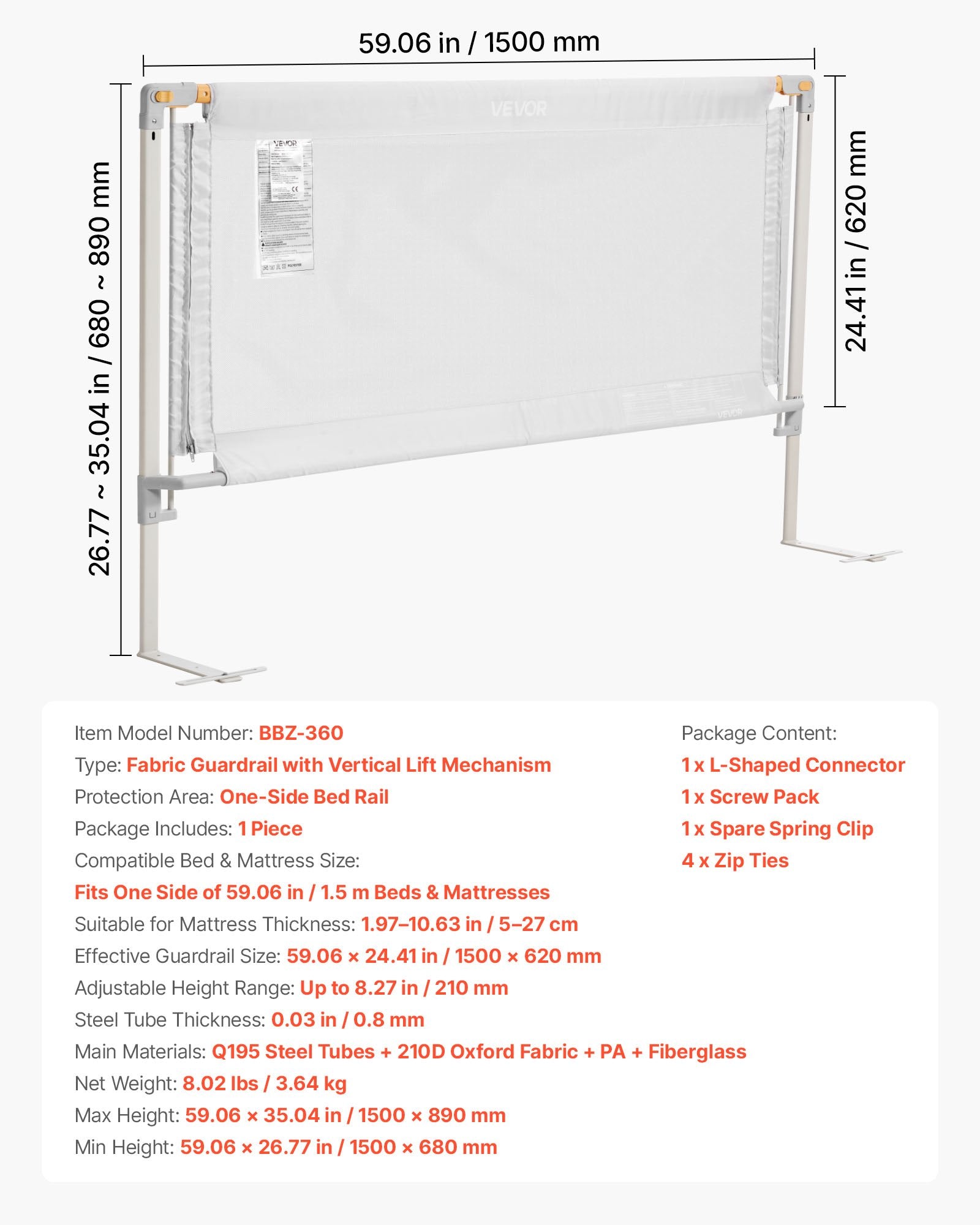Barrière de Lit pour Enfants – Sécurité Renforcée avec Tube en Fer