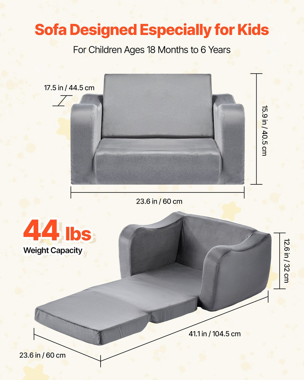 Canapé 2-en-1 Pliable pour Enfants – Fauteuil Doux avec Accoudoirs