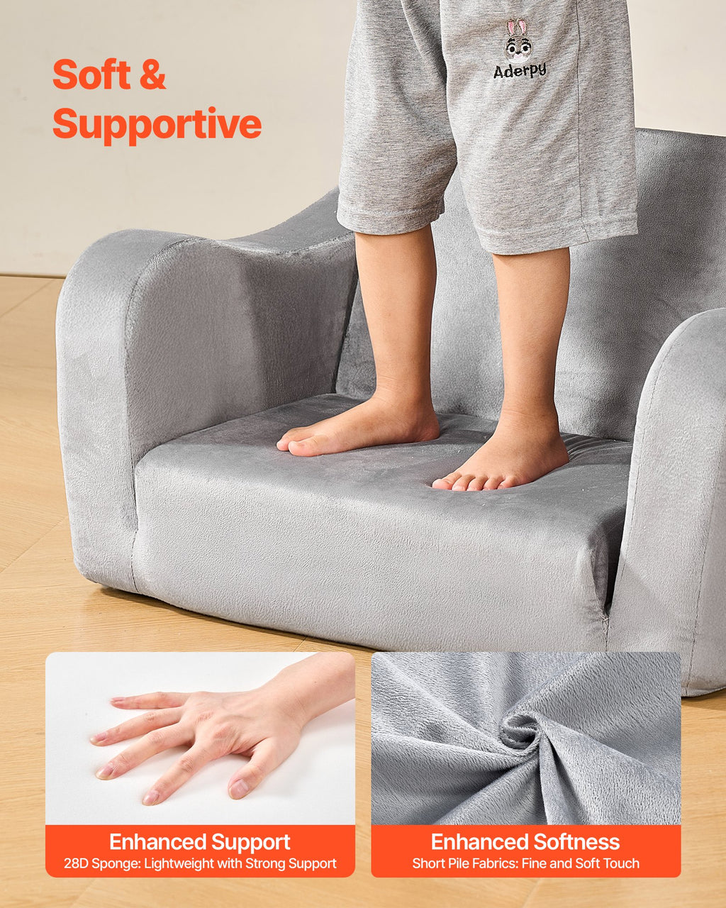 Canapé 2-en-1 Pliable pour Enfants – Fauteuil Doux avec Accoudoirs